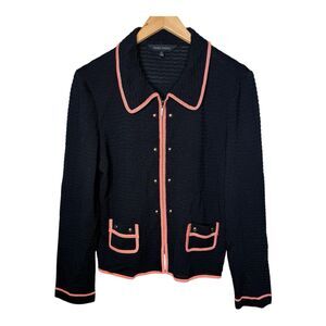 Ming Wang Textured Black Knit Cardigan Jacket Zip Womens Office Career Large